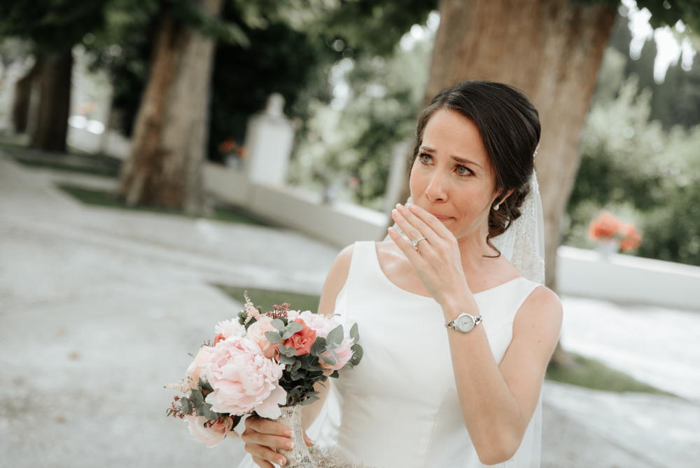 A bride crying on her wedding day | Source: Shutterstock