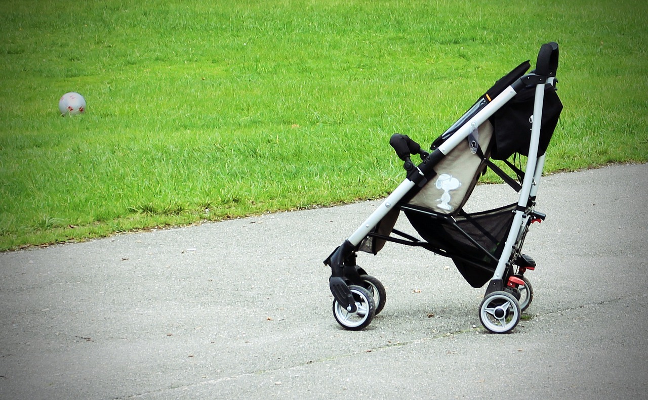 A baby stroller on the roadside near lush green grass | Source: Pixabay