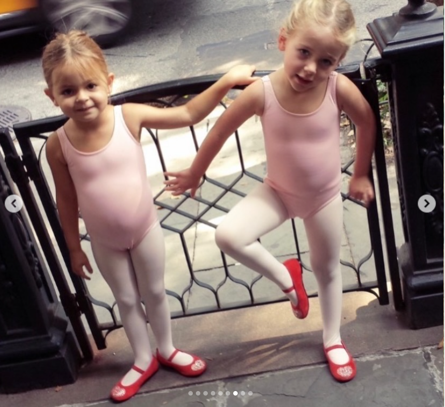 Tabitha and Marion pose in matching ballet outfits on the stoop of a New York townhouse in another childhood photo shared by Sarah Jessica Parker.
