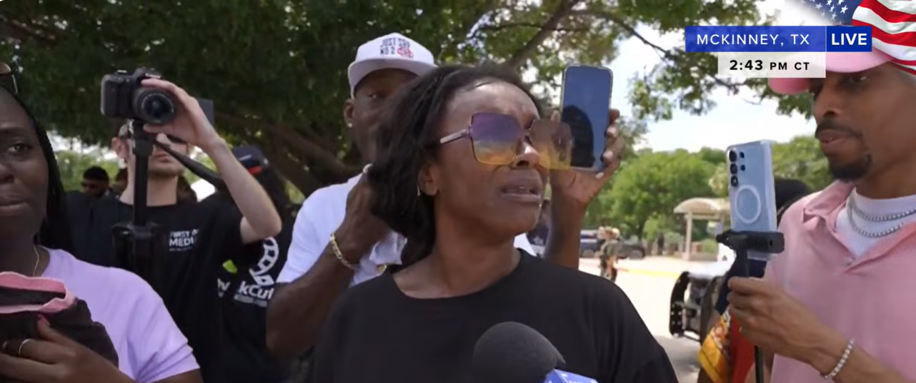 A woman who described witnessing the courtroom's emotional reaction speaks to reporters outside the Collin County Courthouse in McKinney, Texas, following Karmelo Anthony's sentencing.