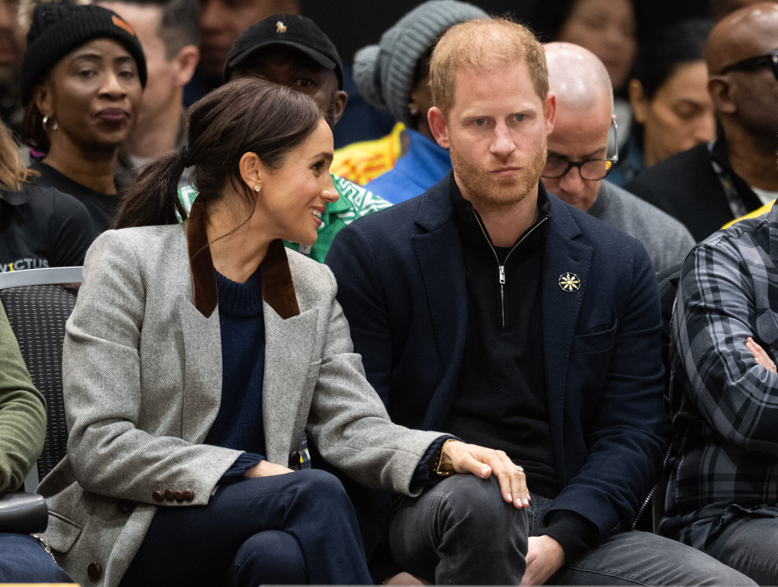 Meghan Markle and Prince Harry attend the wheelchair basketball match between the USA and Nigeria during day one of the 2025 Invictus Games on February 9, 2025, in Vancouver, British Columbia