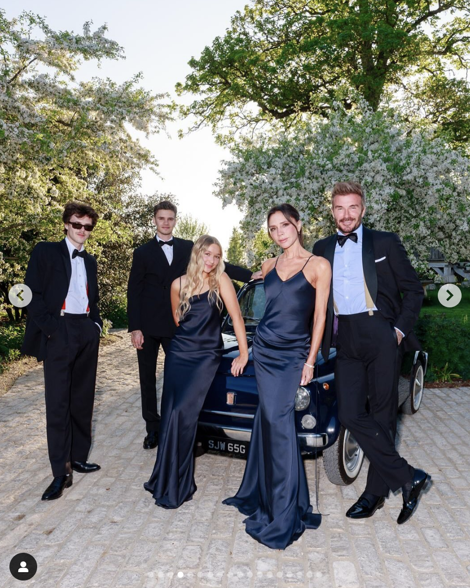 Cruz, Romeo, Harper, Victoria, and David Beckham are pictured in a photo shared on May 4, 2025