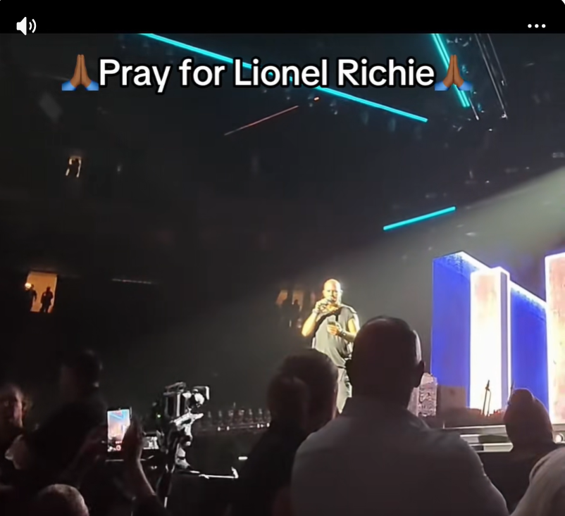Dino Soldo addresses concertgoers at Grand Casino Arena after Lionel Richie exited the stage, informing the audience that the singer was too unwell to continue the June 25 performance and thanking fans for their patience and understanding.