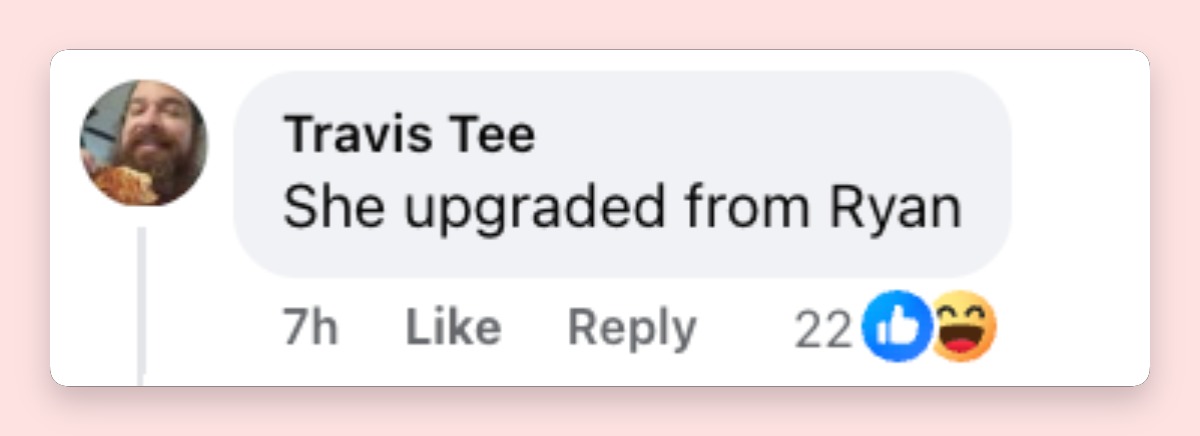 The reaction also brought comparisons to Witherspoon's past relationships, showing how closely fans still follow her personal life. One Facebook commenter summed up that sentiment with, "She upgraded from Ryan."