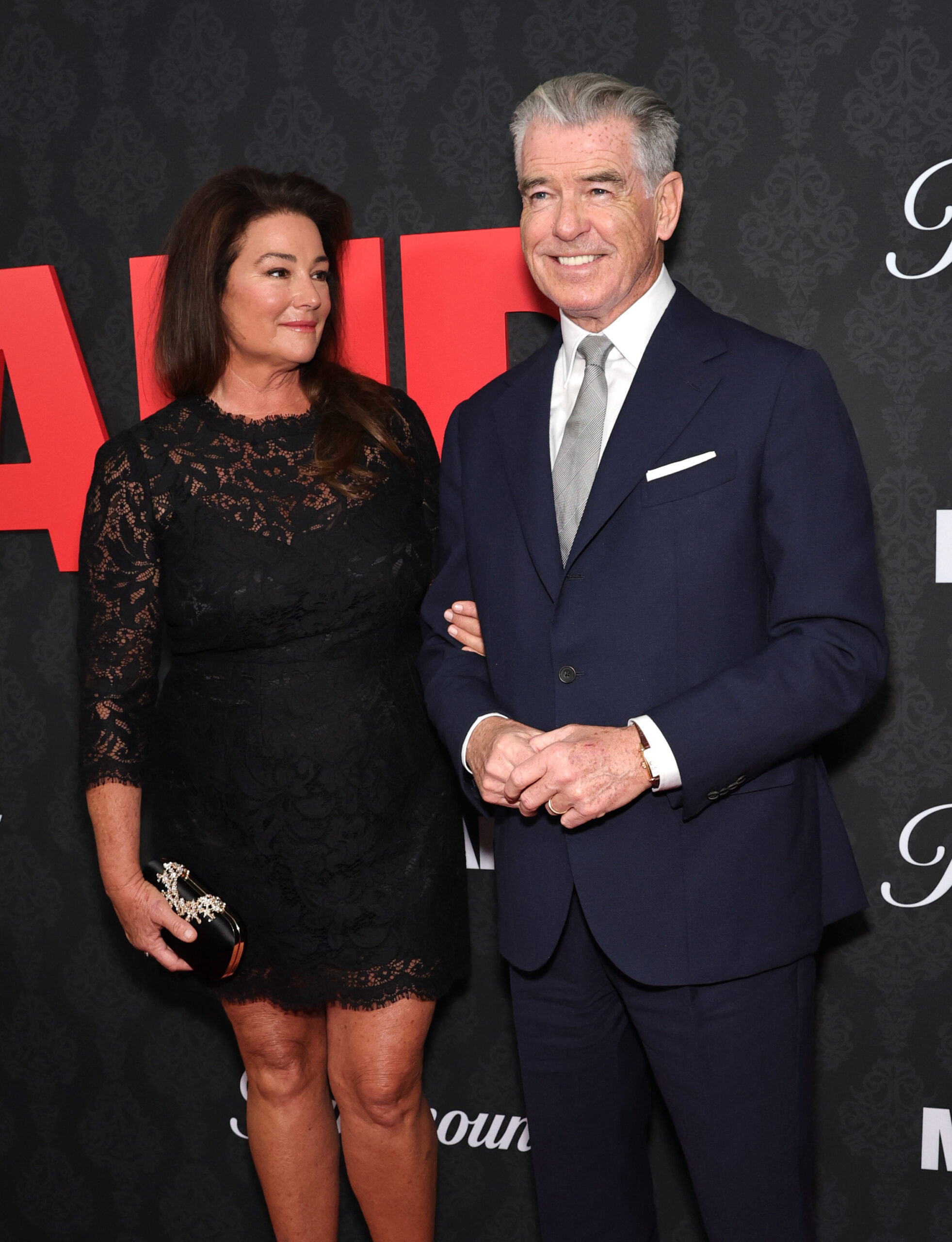 Keely Shaye Smith and Pierce Brosnan at the New York premiere of "MobLand," 2025