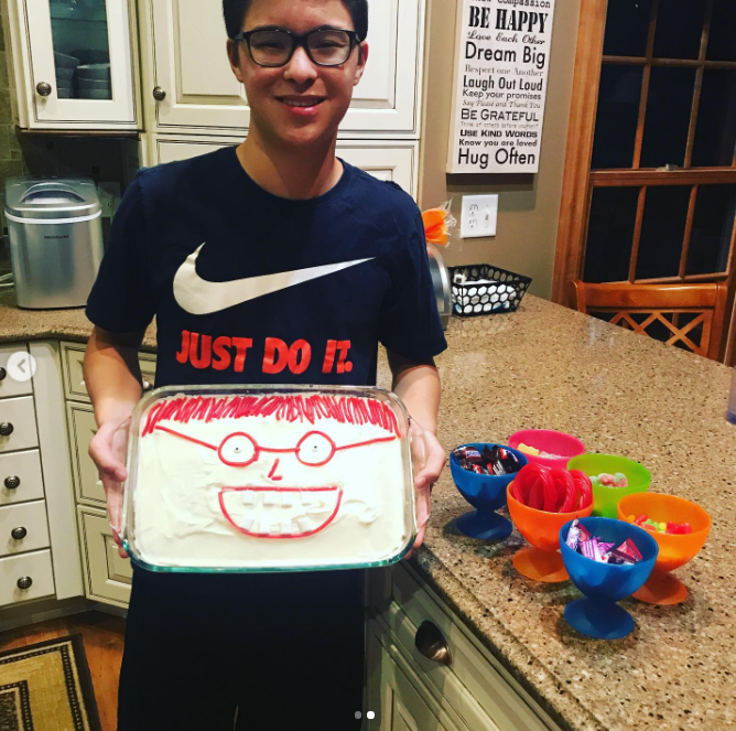 Most pictures of Aaden showed him when he was just a bit younger. On this occasion, he posed with a cake on July 13, 2020.