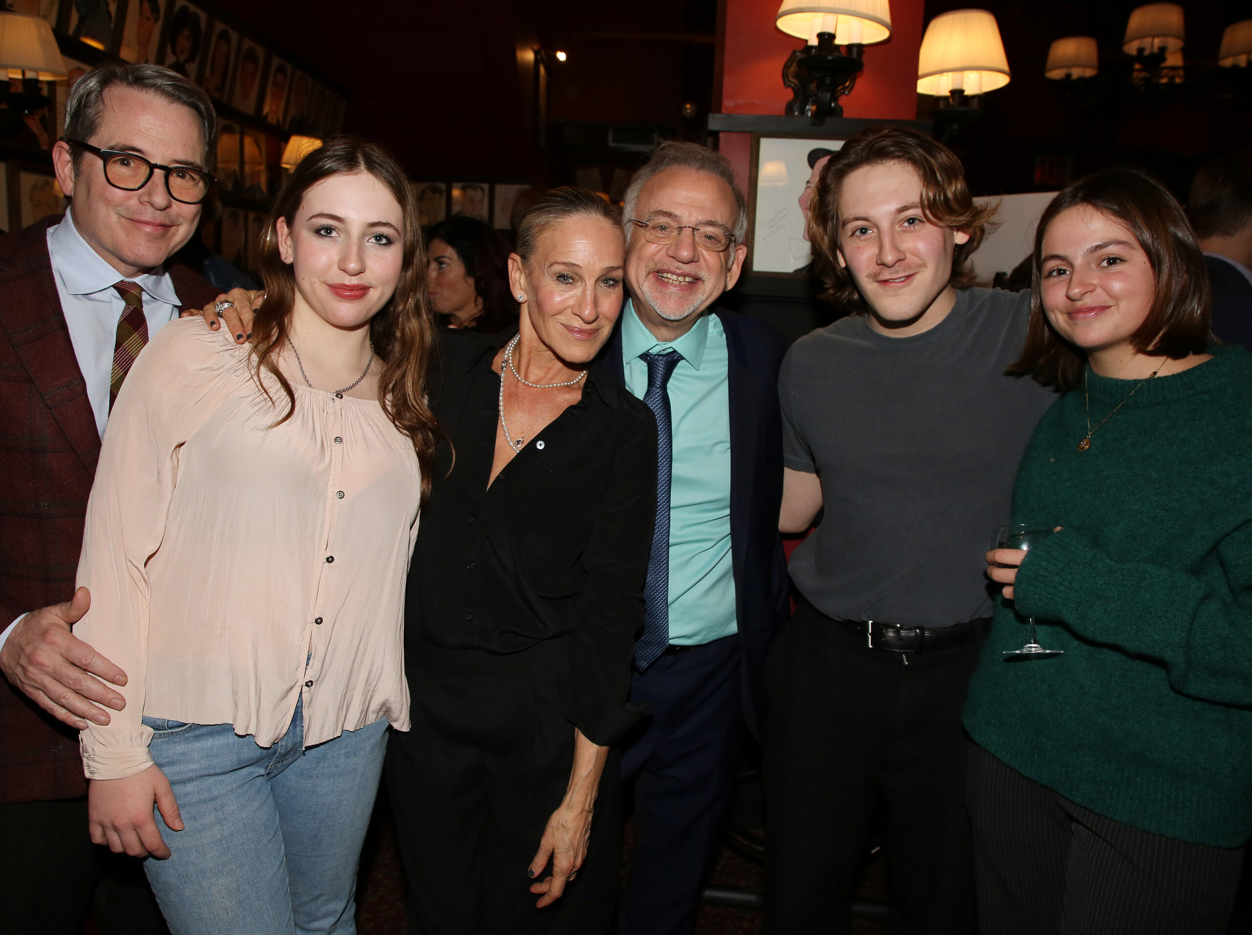 Sarah Jessica Parker and Matthew Broderick pose with daughters Tabitha Hodge Broderick and Marion Loretta Elwell Broderick, as well as son James Wilkie Broderick, at an event in New York City on January 26, 2026.