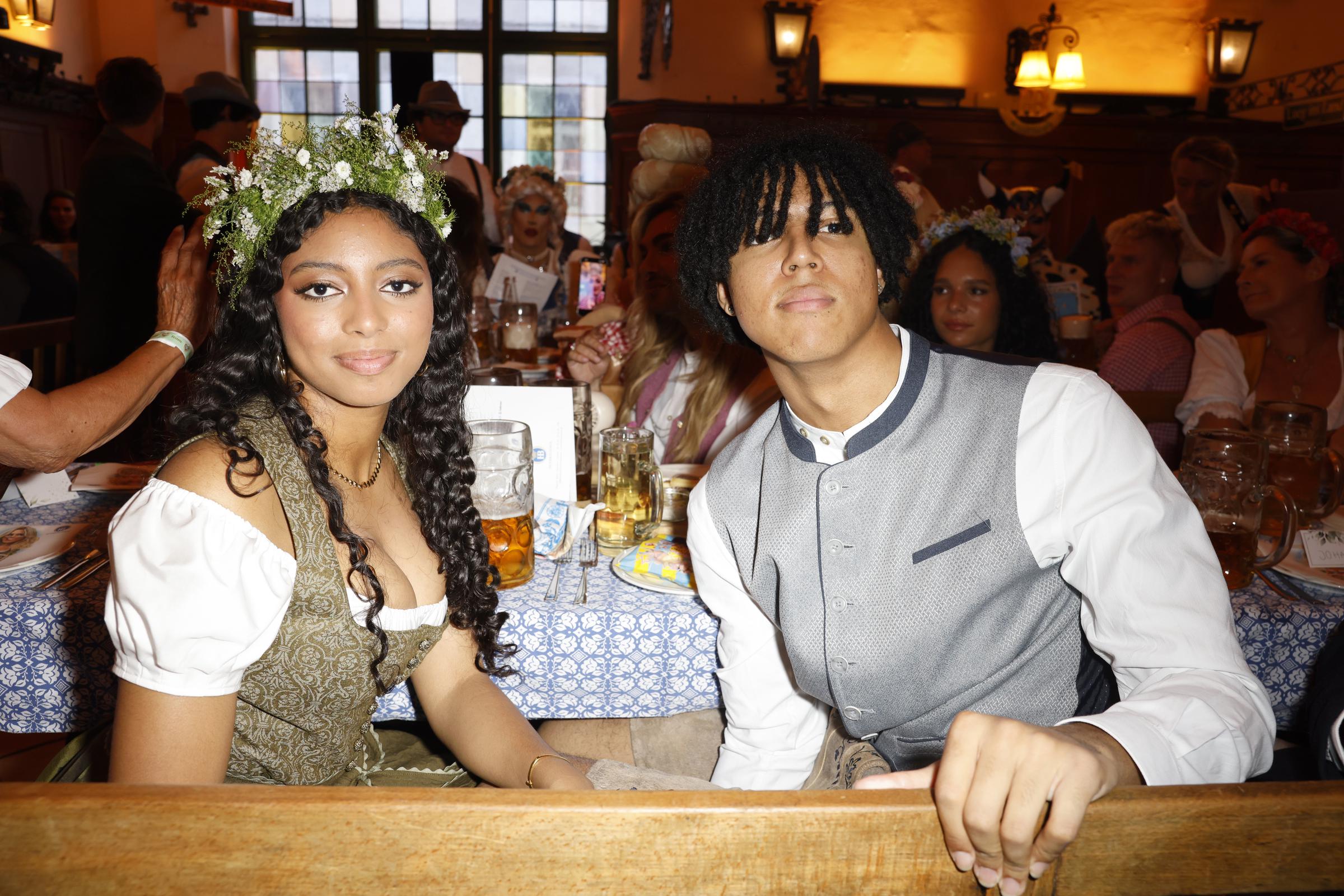 Lou Klum and Johan Samuel during the red carpet for "Heidifest By Heidi Klum" at Hofbräuhaus Munich on September 18, 2025