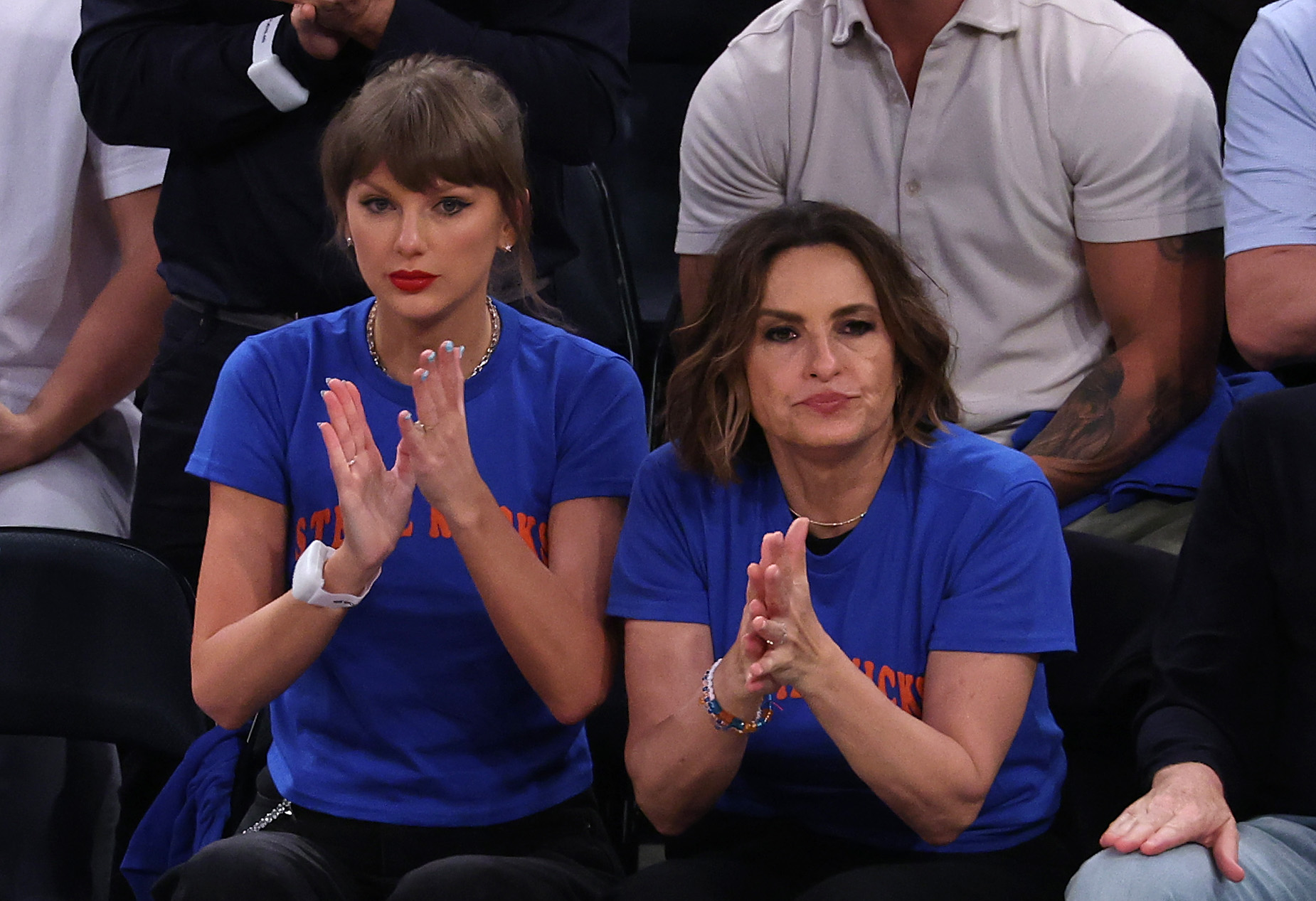 Scouting the aisle? Taylor Swift and Mariska Hargitay fuel massive venue rumors during Game Four of the NBA Finals between the San Antonio Spurs and the New York Knicks at Madison Square Garden on June 10, 2026, in New York City.