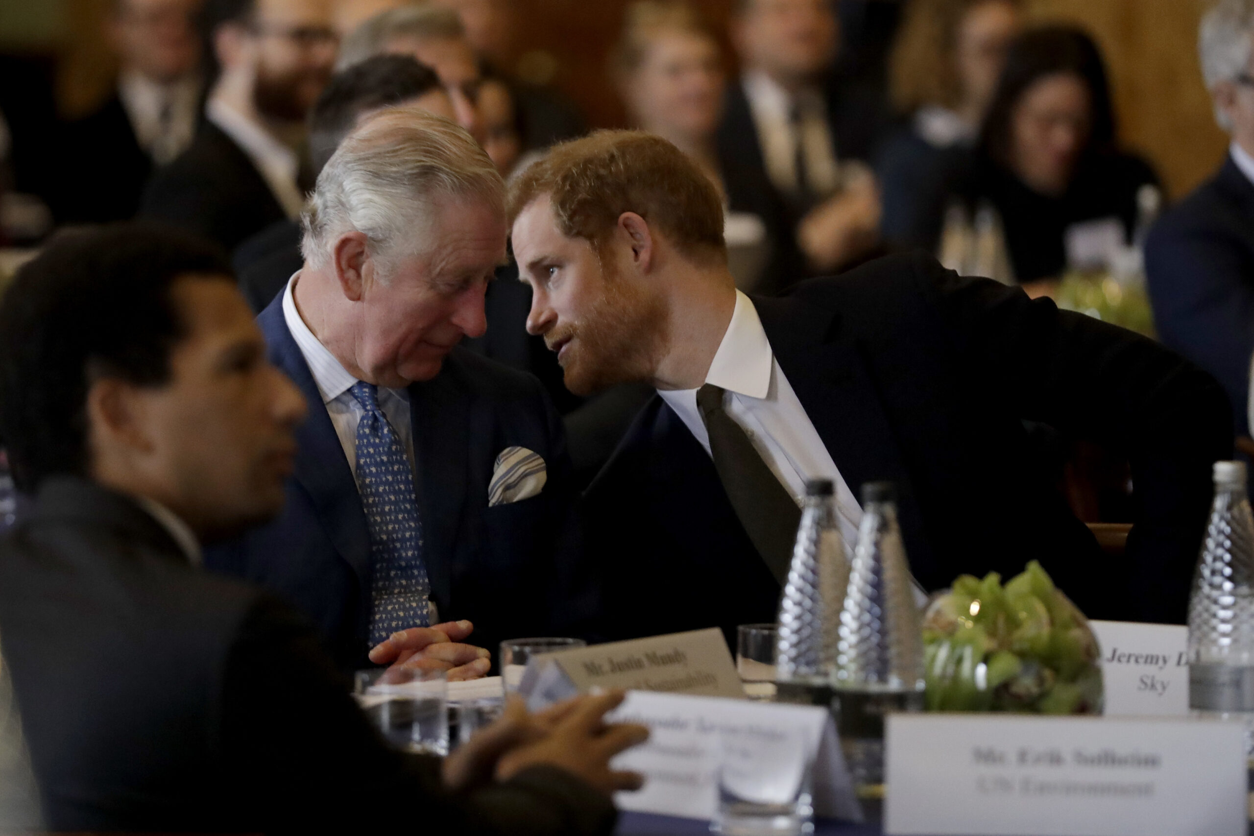 Prince Harry and Prince Charles, Prince of Wales attend the 'International Year of The Reef' 2018 meeting at Fishmongers Hall