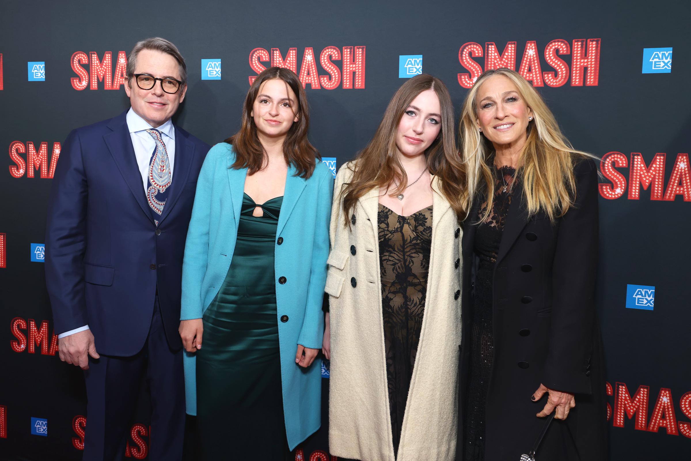 Matthew, Tabitha, Marion Broderick, and Sarah Jessica Parker at "SMASH" Opening Night on Broadway on April 10, 2025, in New York.