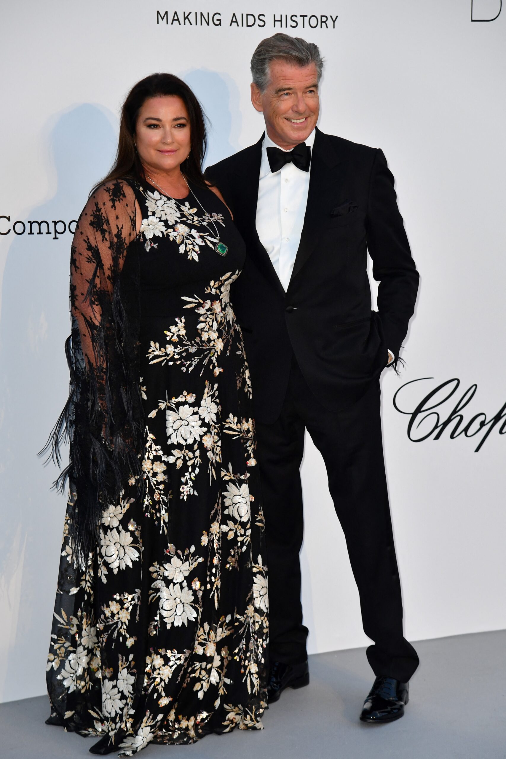 Keely Shaye Smith and Pierce Brosnan arrive at the amfAR 25th Annual Cinema Against AIDS gala on May 17, 2018, in France.
