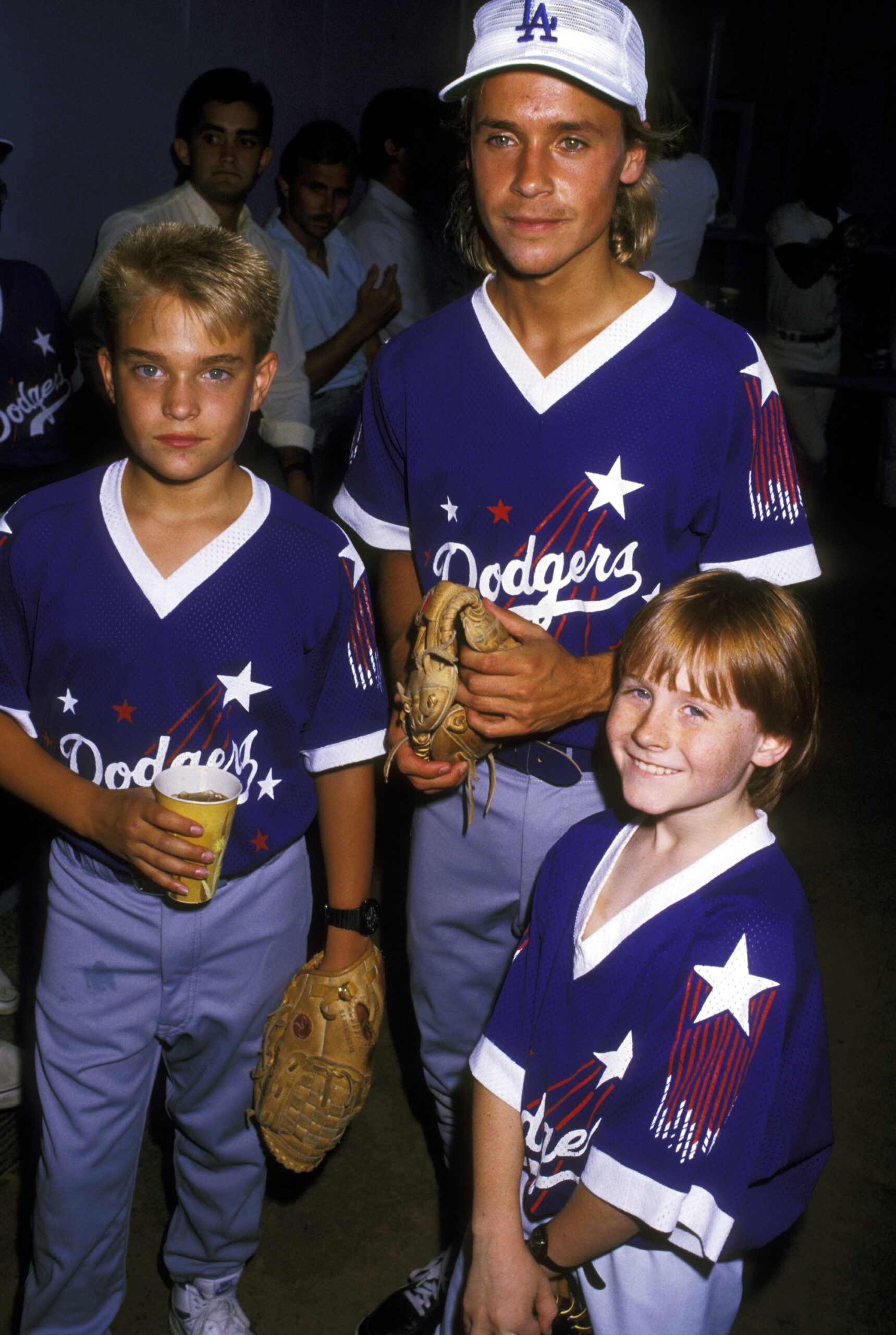 The teen star, Chad Lowe, and Danny Cooksey at the "Hollywood Stars Night" at Dodger Stadium in Los Angeles, on August 29, 1987