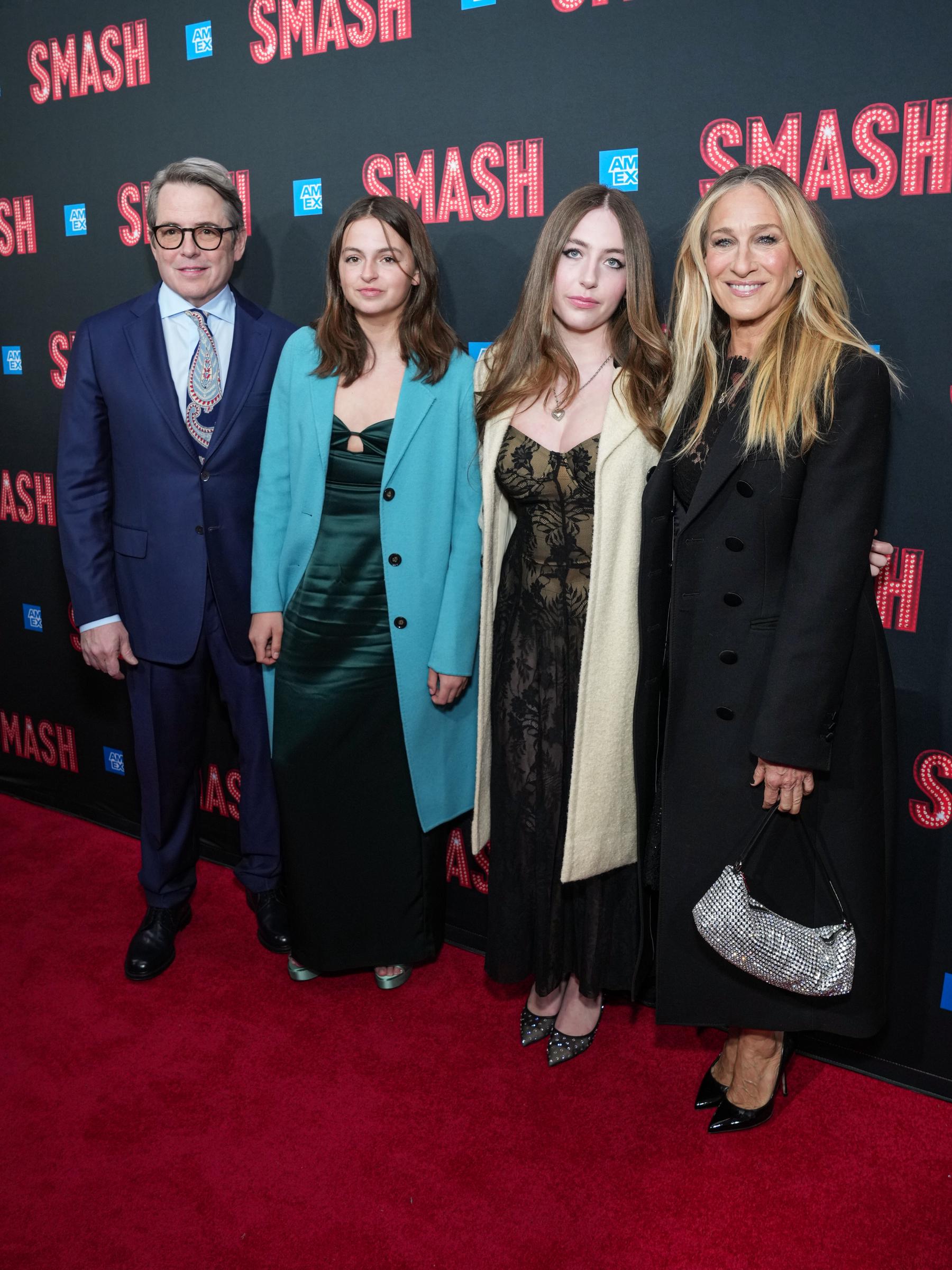 Matthew, Tabitha, Marion Broderick, and Sarah Jessica Parker attend "SMASH" Opening Night on Broadway on April 10, 2025, in New York.