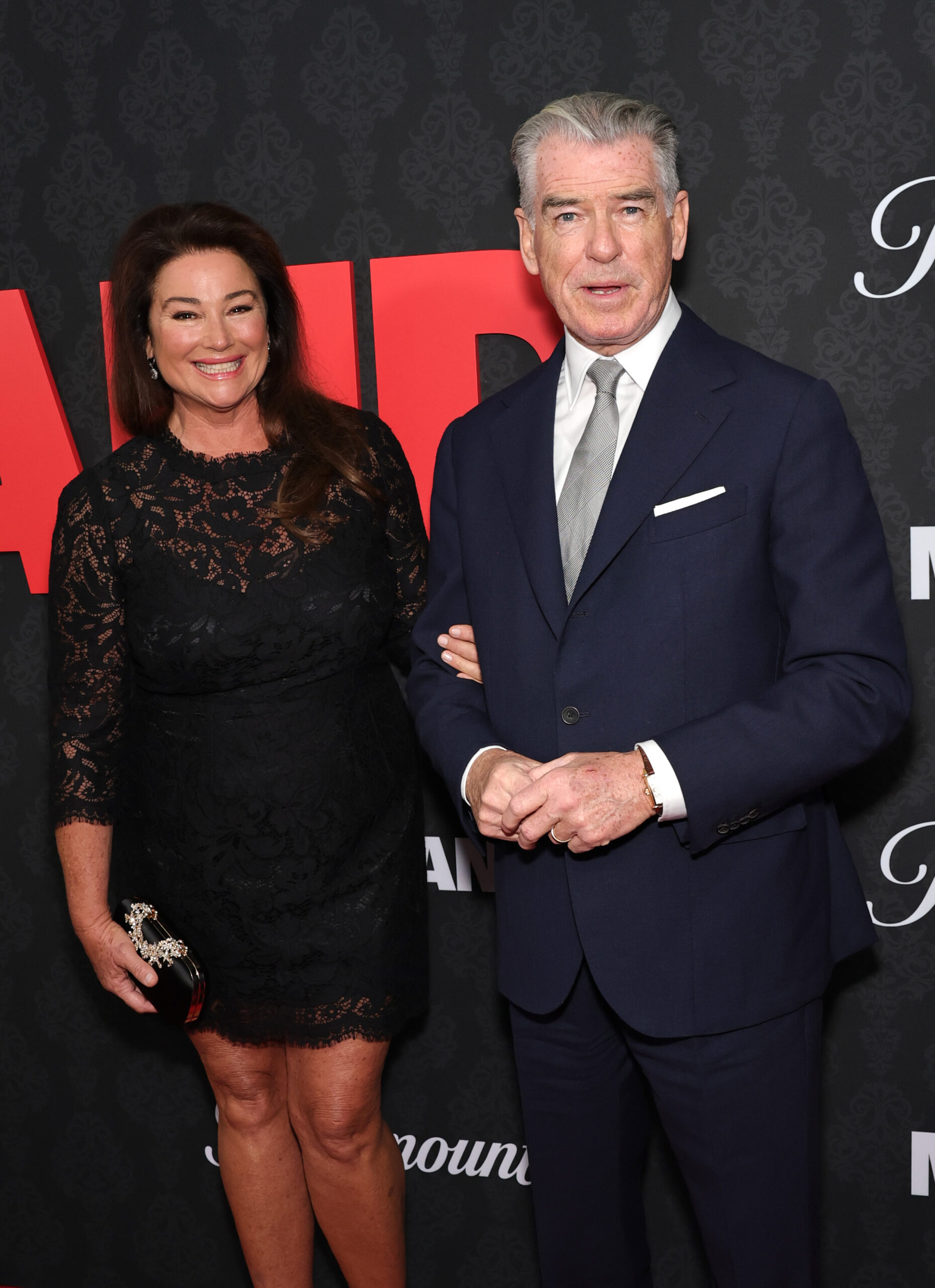 Keely Shaye Smith and Pierce Brosnan pictured at the New York premiere of "MobLand," 2025