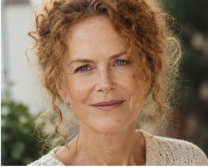 A striking, unfiltered gaze where vertical lip lines, soft hooding of the eyelids, and a naturally creased brow highlight a face that is entirely unmapped by needles.
