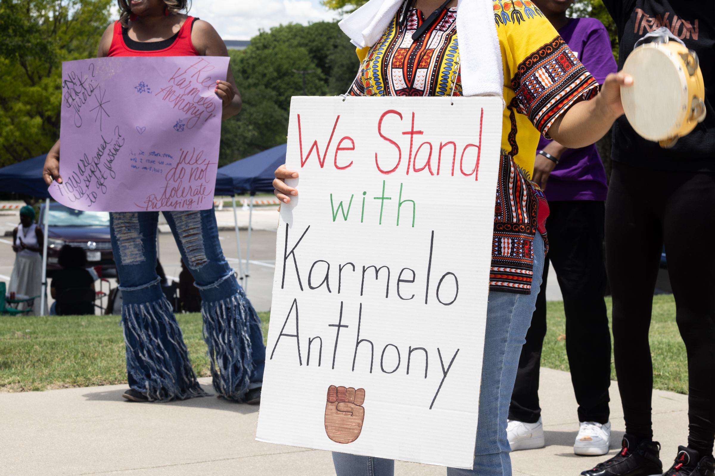 Supporters of Karmelo Anthony chant outside of the Collin County Courthouse as Anthony's murder trial is underway in McKinney, TX, Saturday, June 6, 2026.