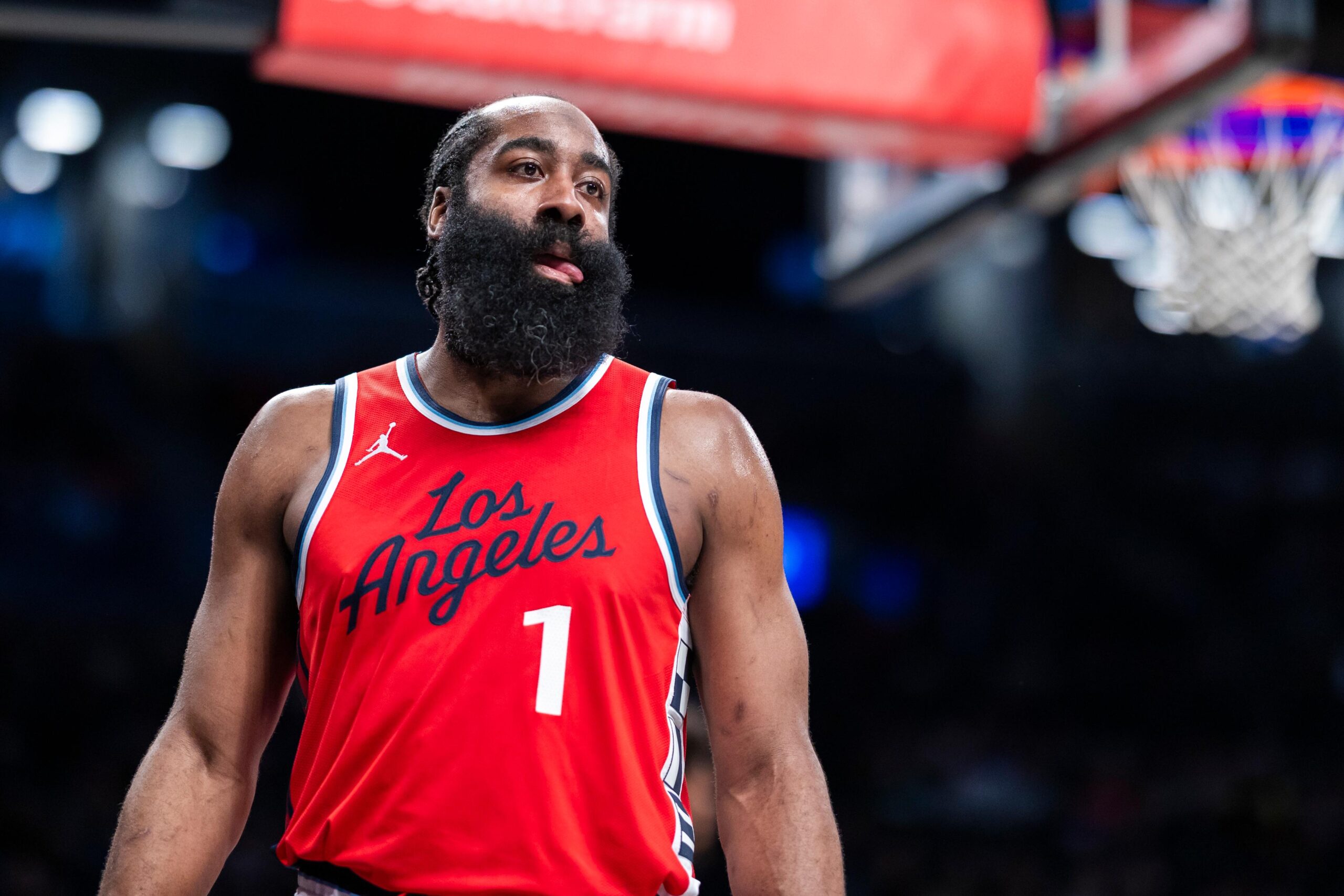 LA Clippers guard James Harden (1) on the court during the game.