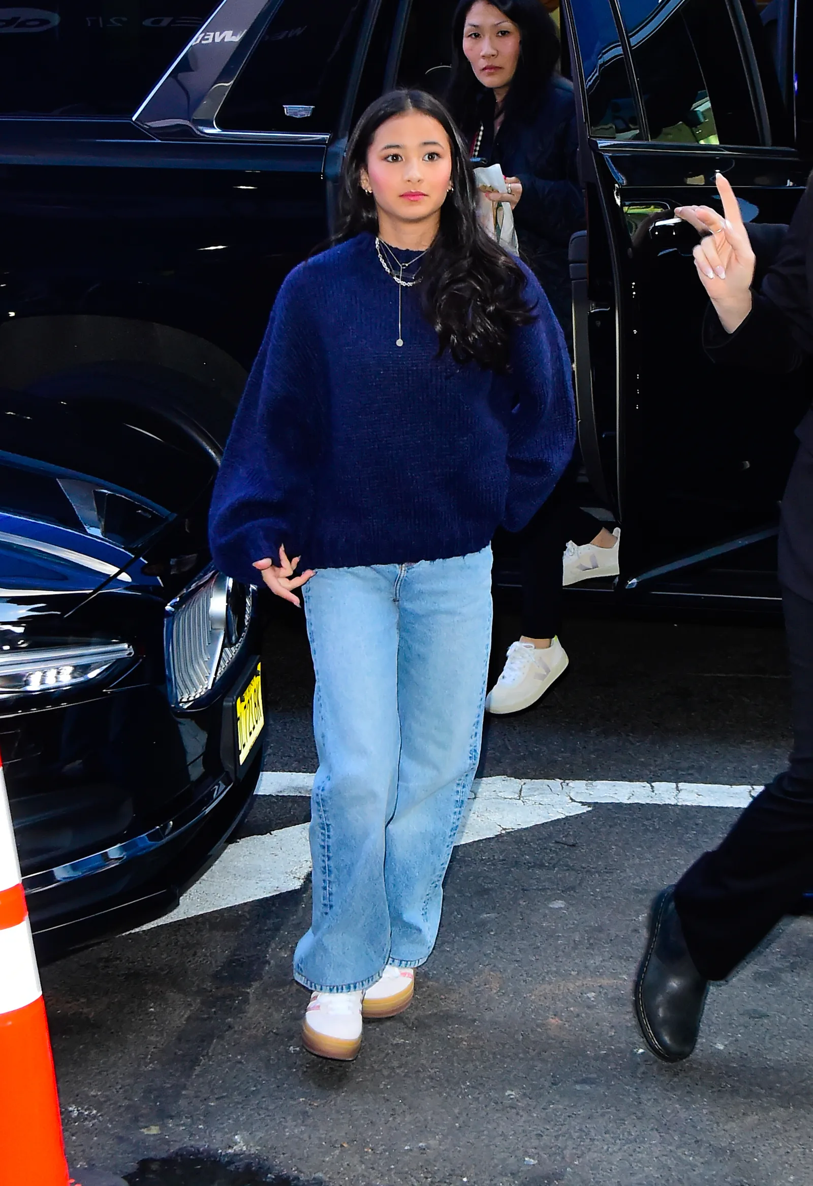Kaylee Hottle arrives outside the "Good Morning America" studios in New York City on March 20, 2024, while promoting "Godzilla x Kong: The New Empire." The appearance came during one of the actress's final major publicity tours before her death.
