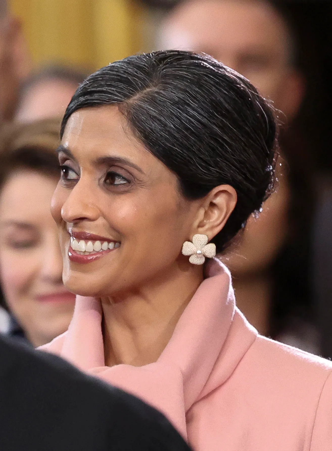 Usha Vance smiling at her husband during Donald Trump's inauguration on January 20, 2025