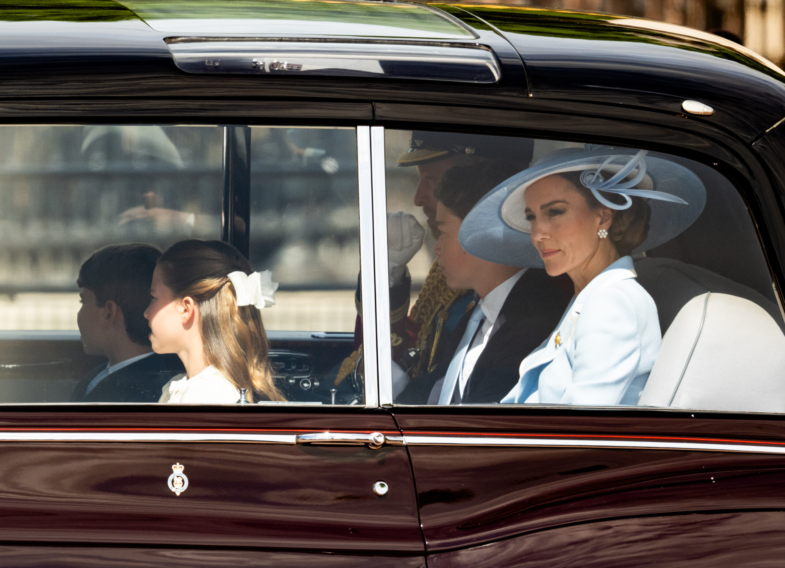 Some internet users expressed concern regarding the security measures in place for the royal family's arrival. In this photo, they arrived by car for Trooping the Colour at Buckingham Palace on June 13, 2026, in London, England.