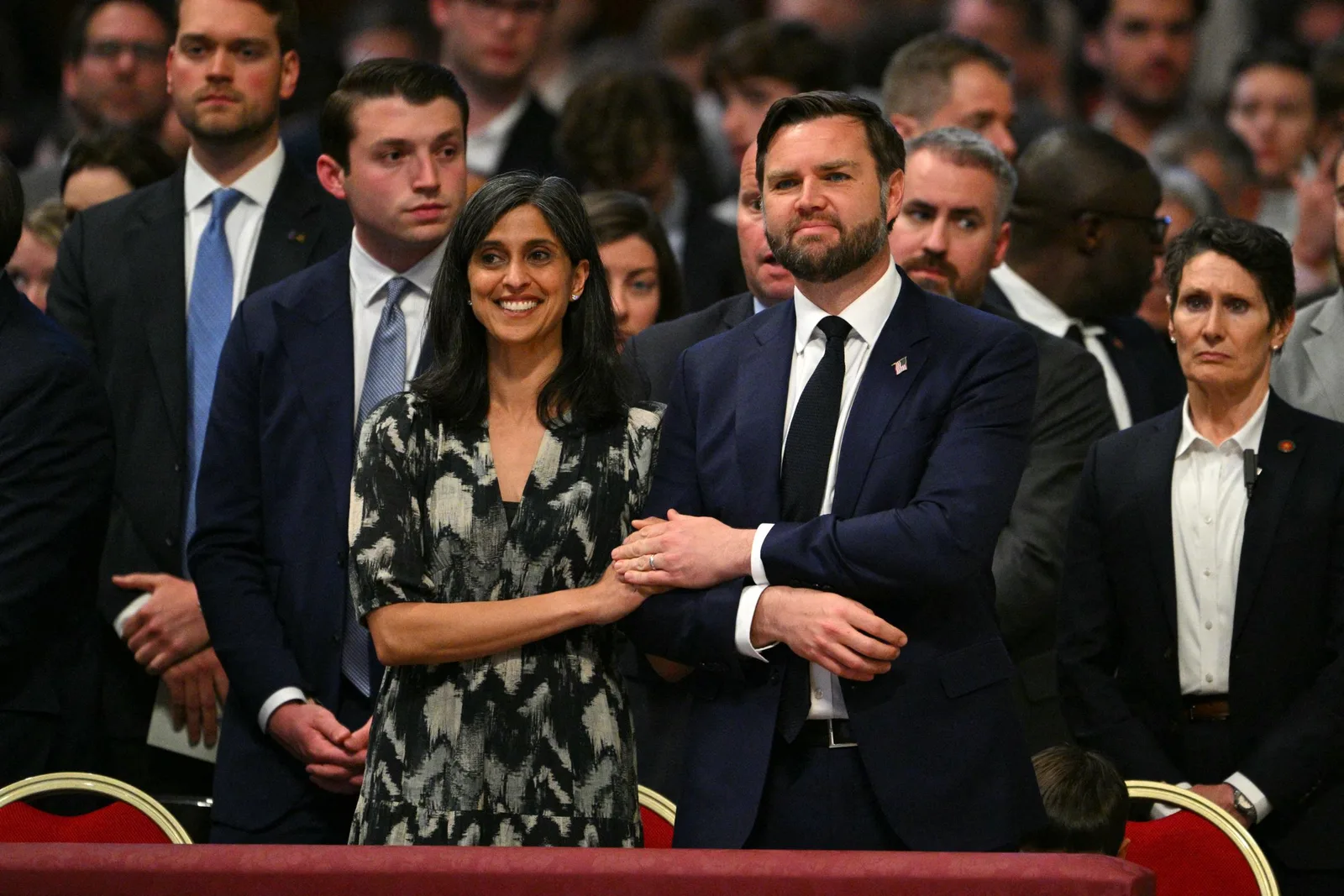 Usha and JD Vance at St. Peter's Basilica in the Vatican on April 18, 2025.