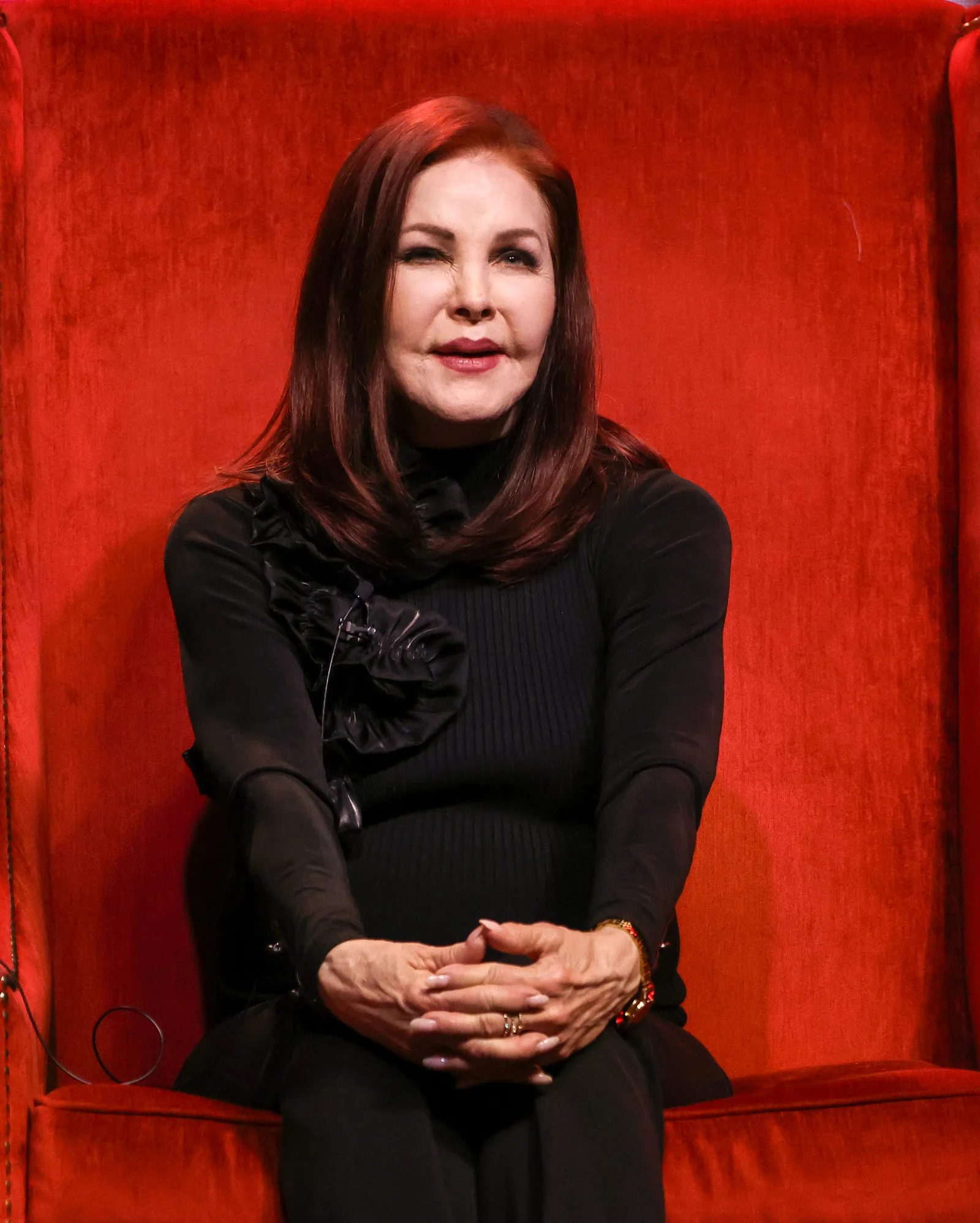Priscilla Presley speaks during "An Evening with Priscilla Presley" at the South Point Hotel, Casino & Spa on November 15, 2024, in Las Vegas, Nevada