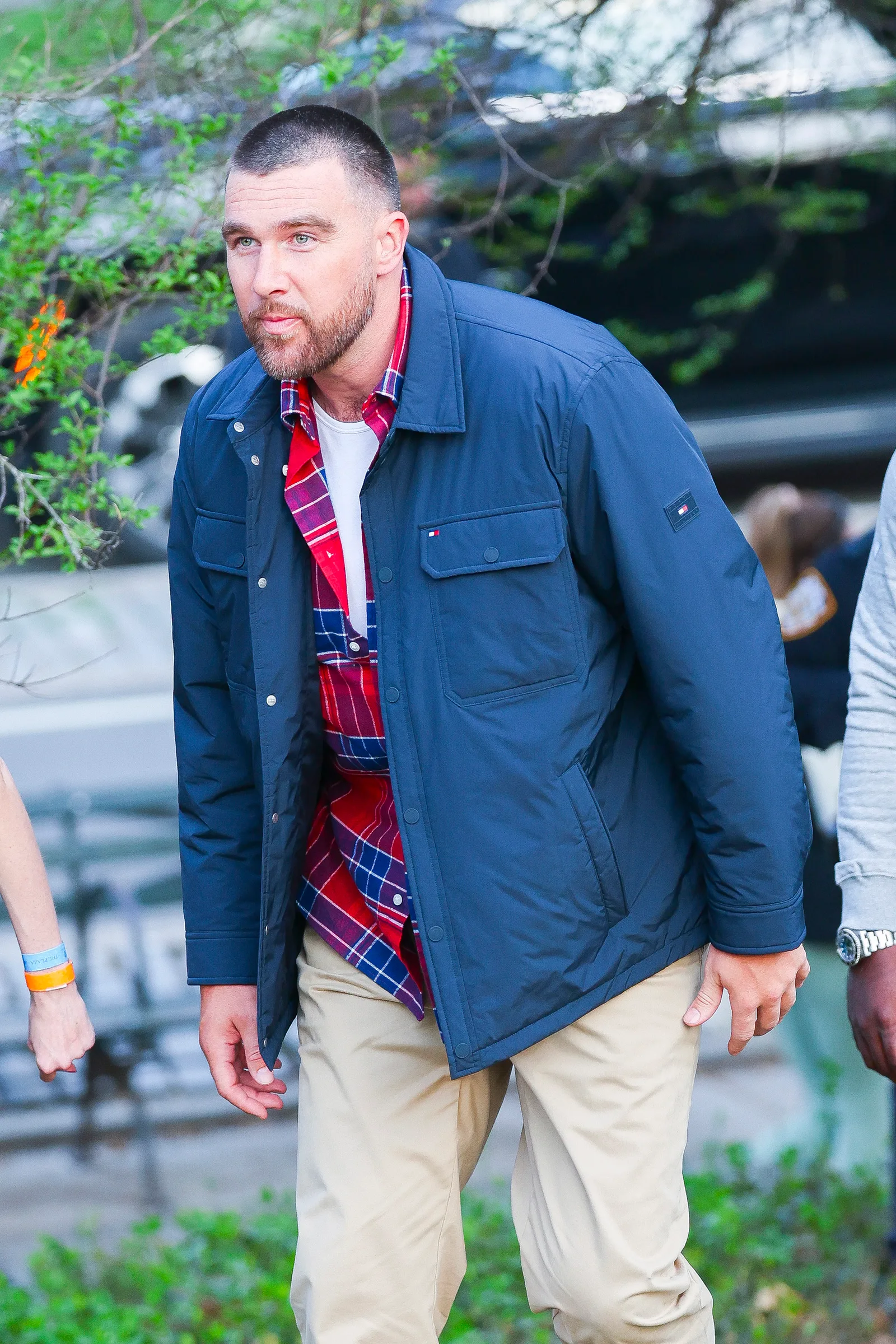 Travis Kelce is seen during a photo shoot in New York City's Central Park on April 13, 2026, months before reporting to Kansas City Chiefs training camp.