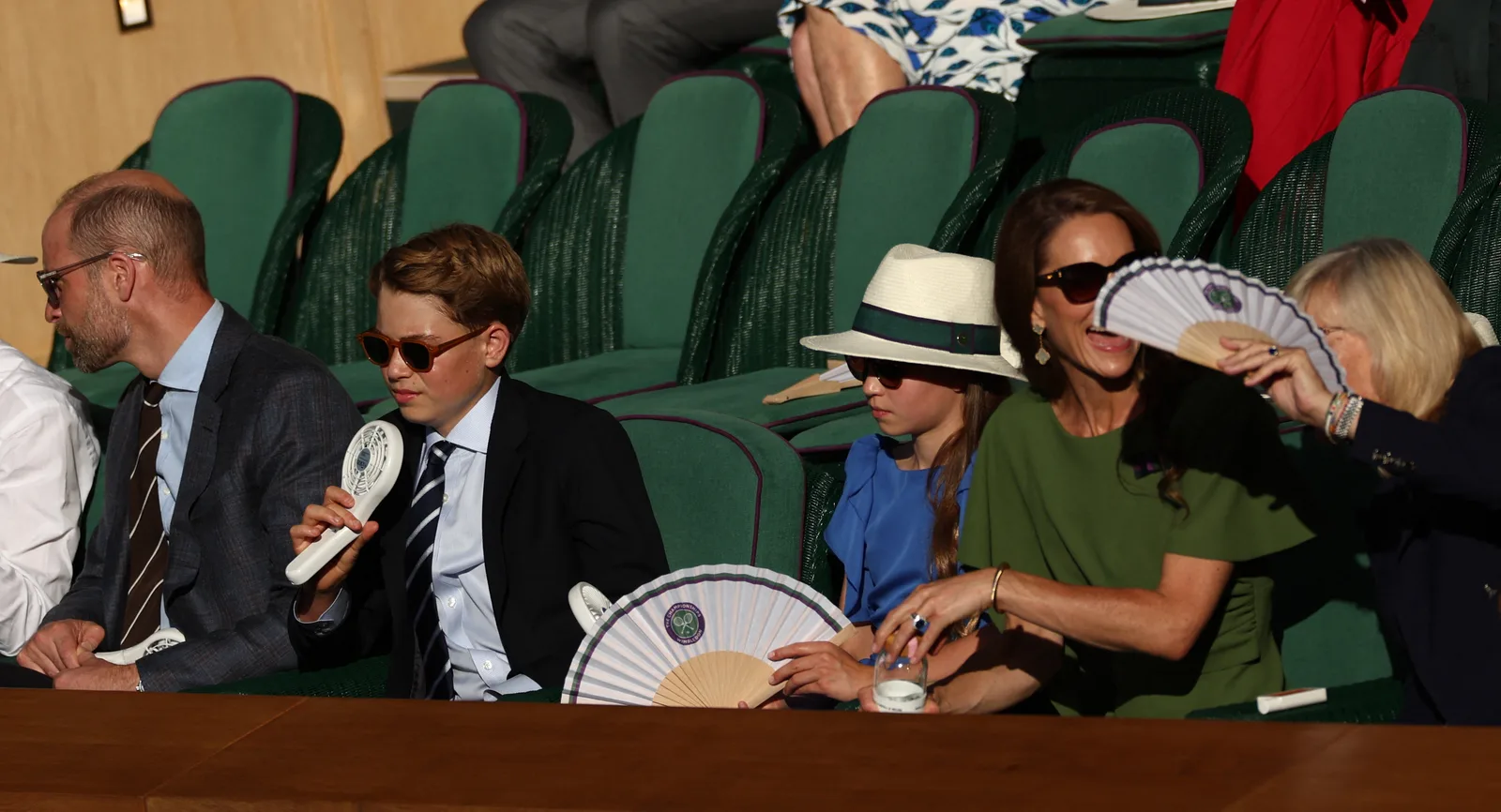 Prince William, Prince George, Princess Charlotte, and Catherine watched the men's singles final from the Royal Box, while Prince Louis did not attend.