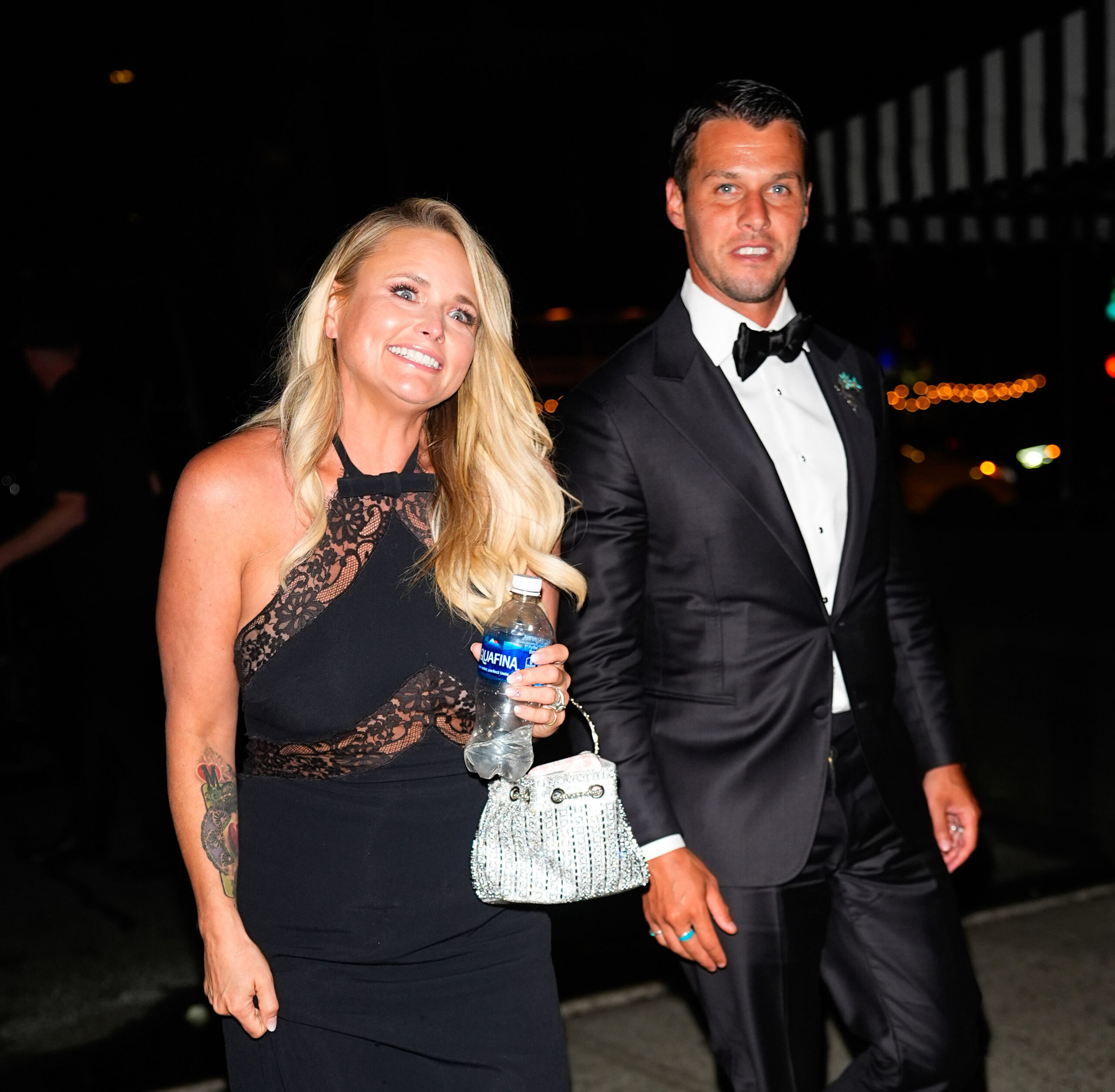 Miranda Lambert and her husband, Brendan McLoughlin, leave Taylor Swift and Travis Kelce's wedding in New York City on July 3, 2026. Vogue reported that Lambert was among the musicians who attended the celebration.