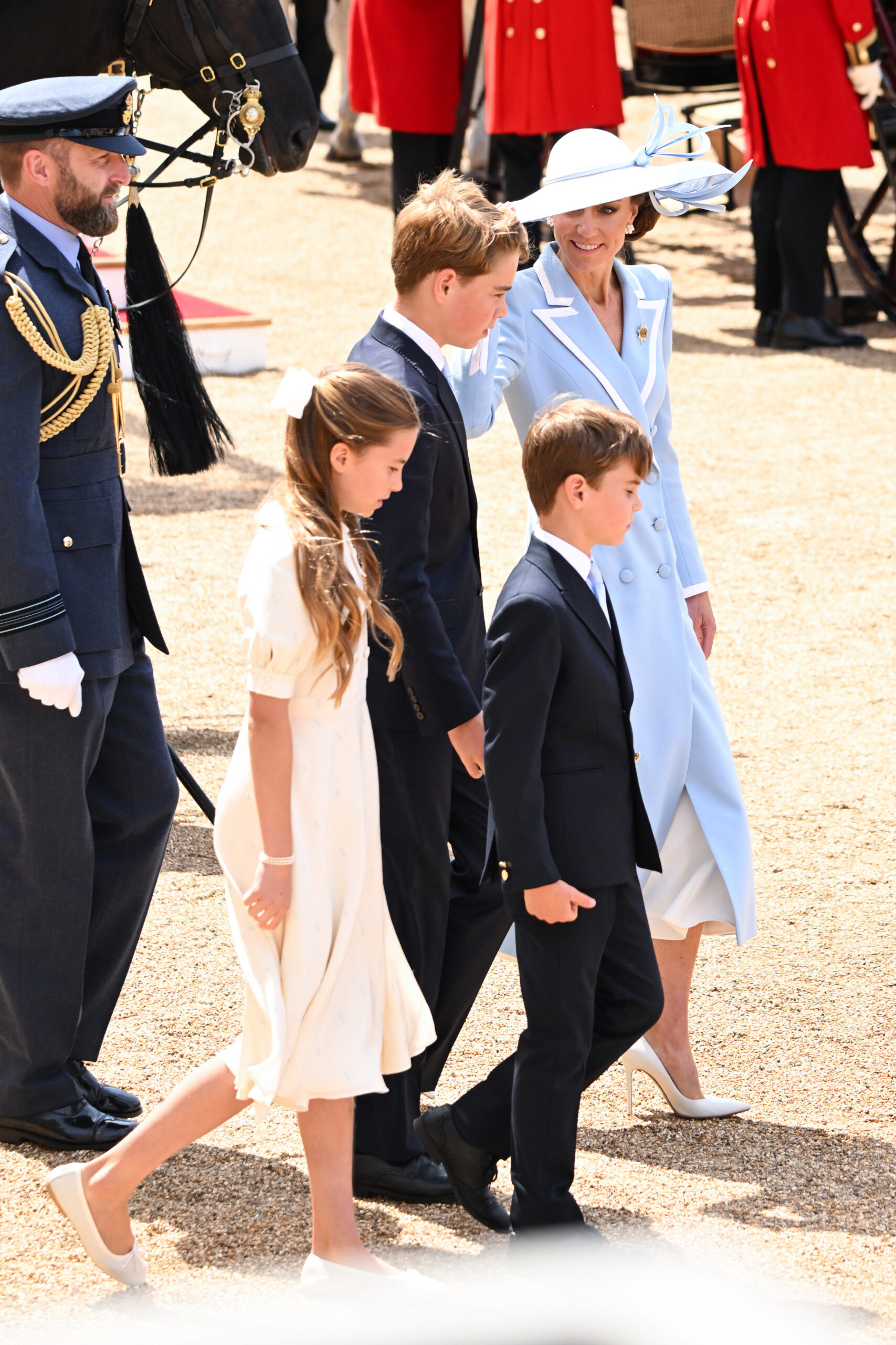 The royal children perfectly matched their mother in a beautifully coordinated pale blue color scheme for Trooping the Colour at Buckingham Palace on June 13, 2026, in London, England.