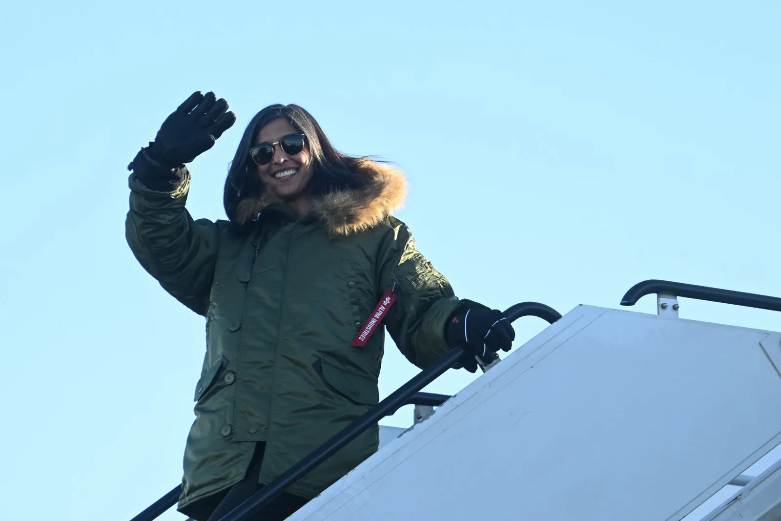Usha Vance arrives at the US military's Pituffik Space Base on March 28, 2025