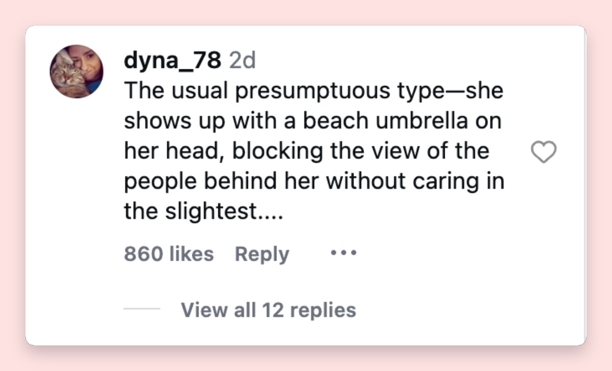 The strongest criticism accused Lopez of choosing spectacle over the comfort of nearby spectators. The "beach umbrella" comparison quickly became one of the backlash's most pointed remarks.