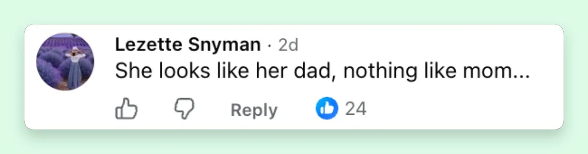 The rare photos prompted a wave of online reactions, with many viewers comparing Hazel's features to those of her parents. Comments like this reflected one of the most common themes that emerged as people shared their impressions.