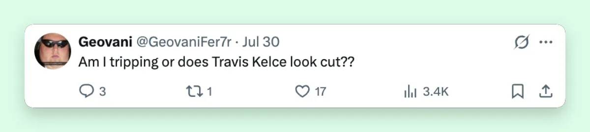 Social media users shared a range of reactions after new images and videos of Travis Kelce surfaced online.