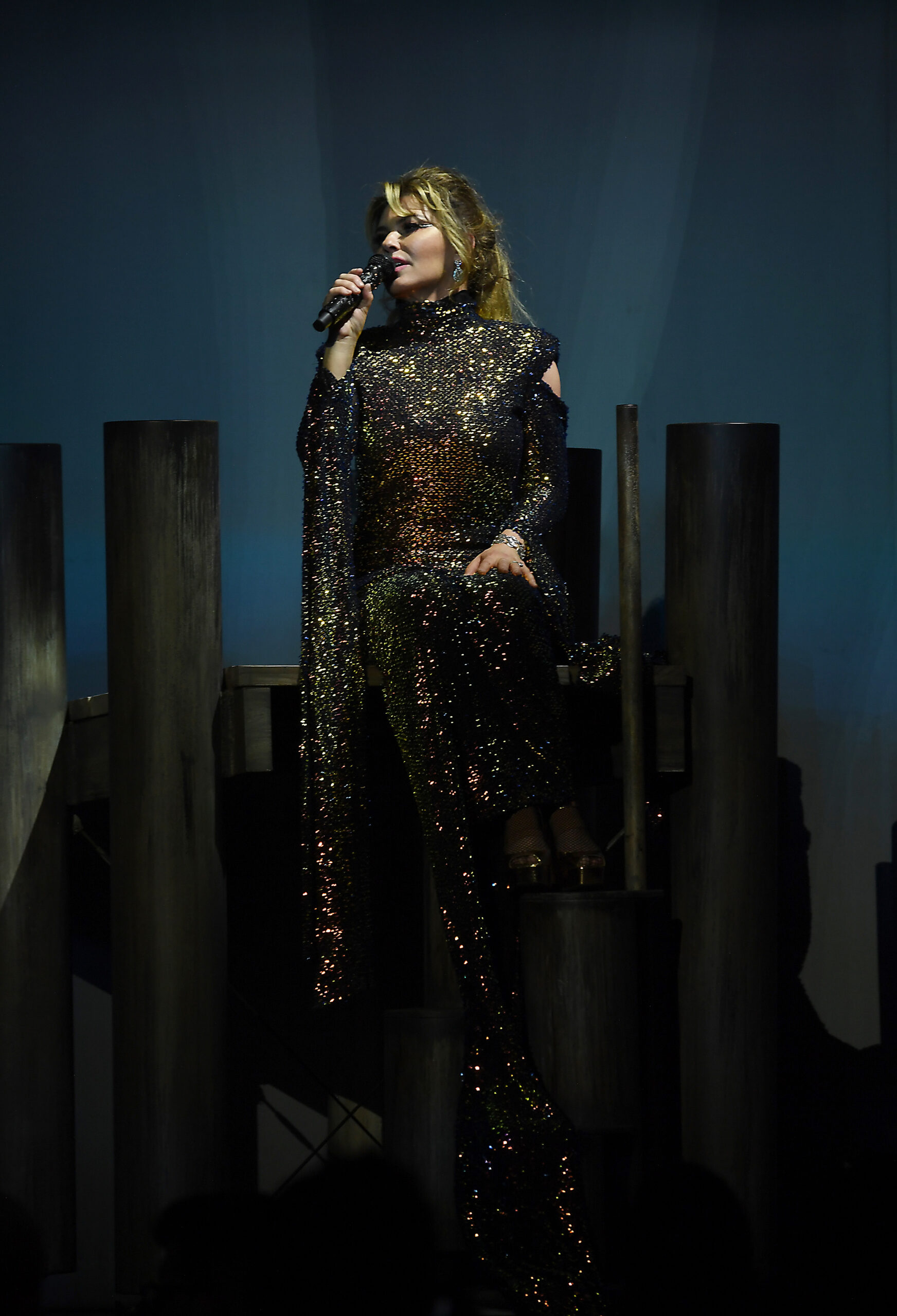 During her 2019 Las Vegas residency, Twain embraced a darker, high-drama stage look at a time she has since described as personally difficult for her body image. The glittering outfit now carries extra context, coming from the same period when she later said she struggled to even look at herself in the mirror.