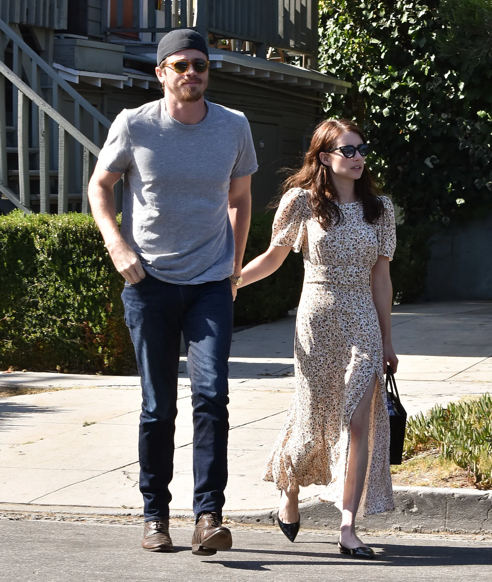 Emma Roberts and Garrett Hedlund are seen together in Los Angeles on Aug. 10, 2019. The former couple welcomed their son, Rhodes, in December 2020 before separating in 2022 and continuing to co-parent.