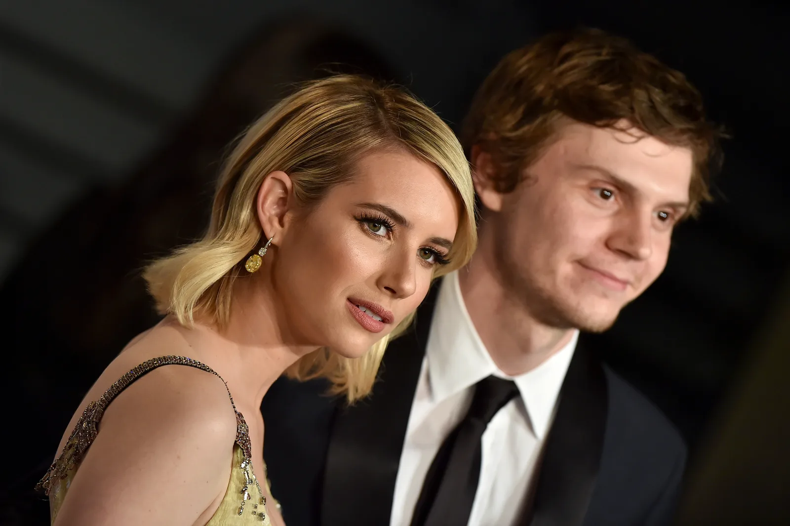 Emma Roberts and Evan Peters attend the 2018 Vanity Fair Oscar Party in Beverly Hills, California, on March 4, 2018. The couple announced their engagement in 2014 before ending their on-and-off relationship in 2019.