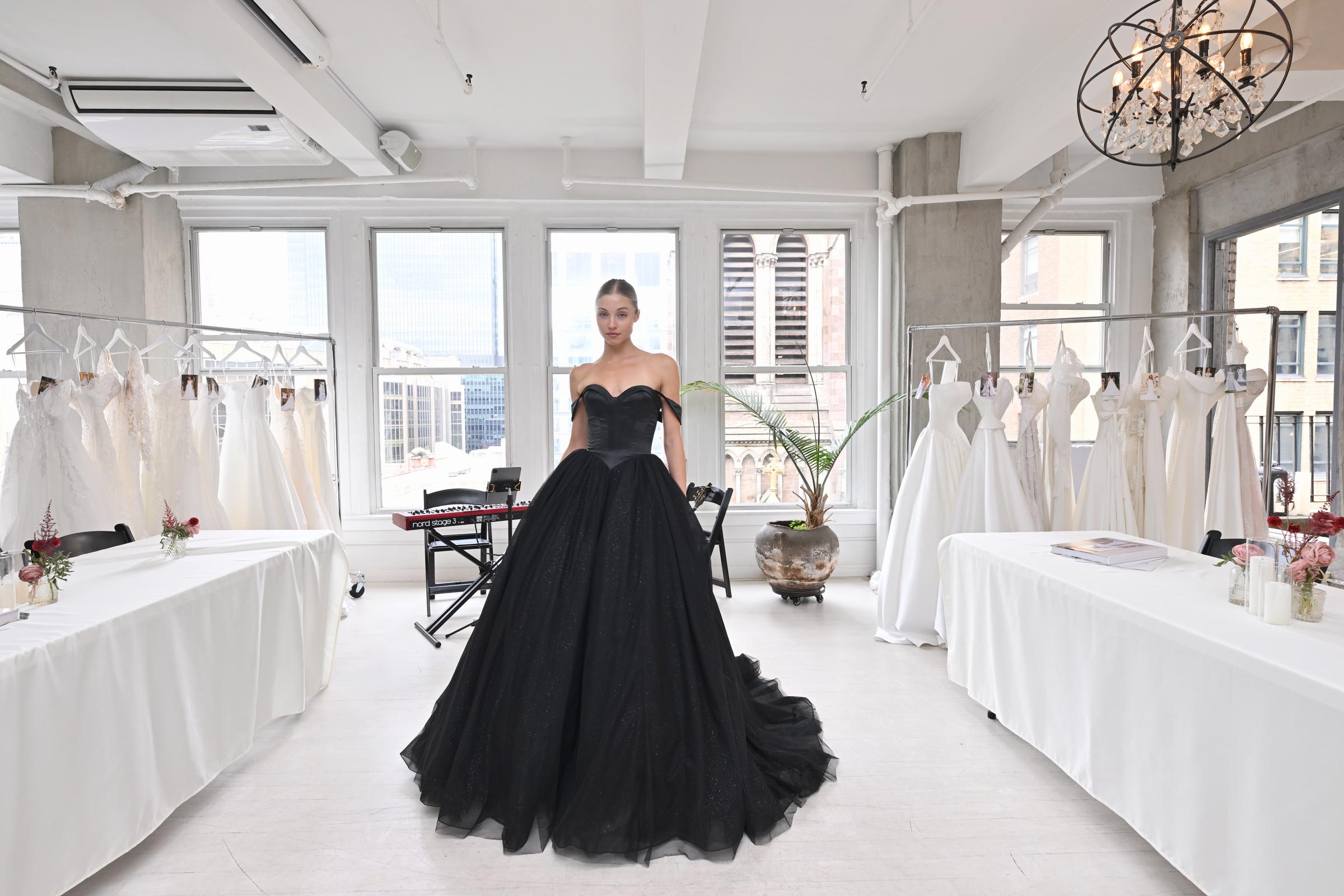 For illustration purposes: A model poses for a photo during Elissar Bridal New York Bridal Fashion Week Reveal