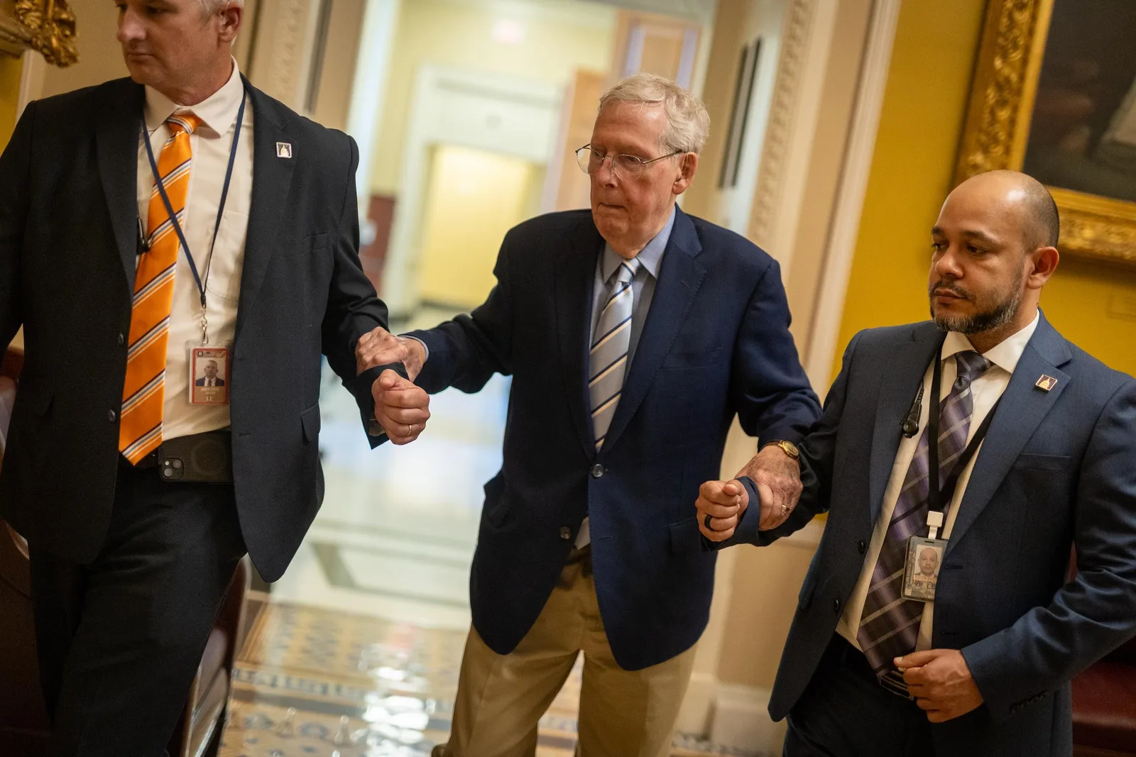 Ten days before the medical emergency, McConnell was still moving between Senate votes with the assistance of aides on Capitol Hill. The images offer a look at his final public appearances before the June 14 hospitalization.