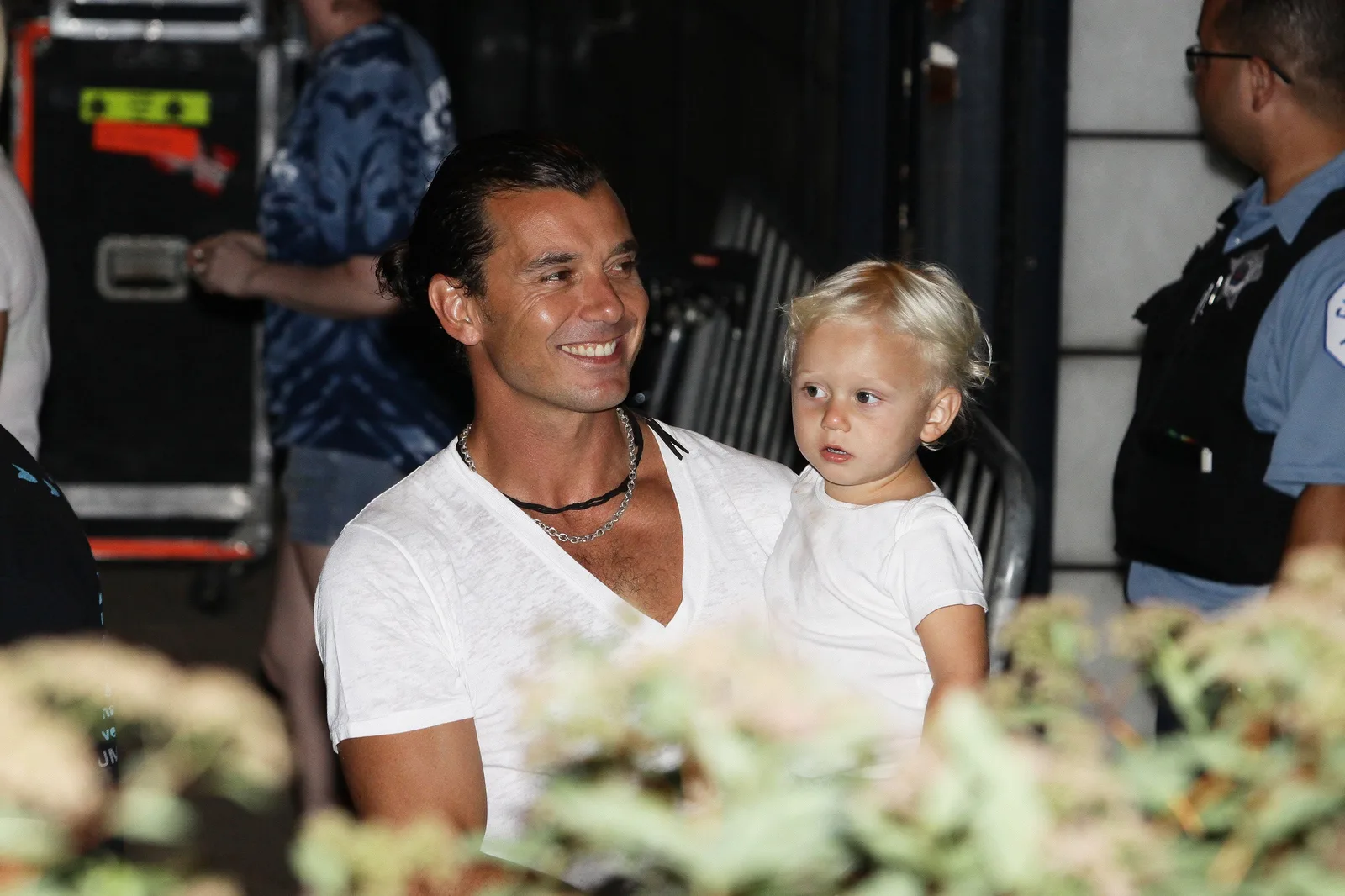 Gavin Rossdale shared a sweet father-son moment with his son Zuma Nesta Rock Rossdale as they left the Petrillo Band Shell in Grant Park on June 26, 2010, in Chicago, Illinois.