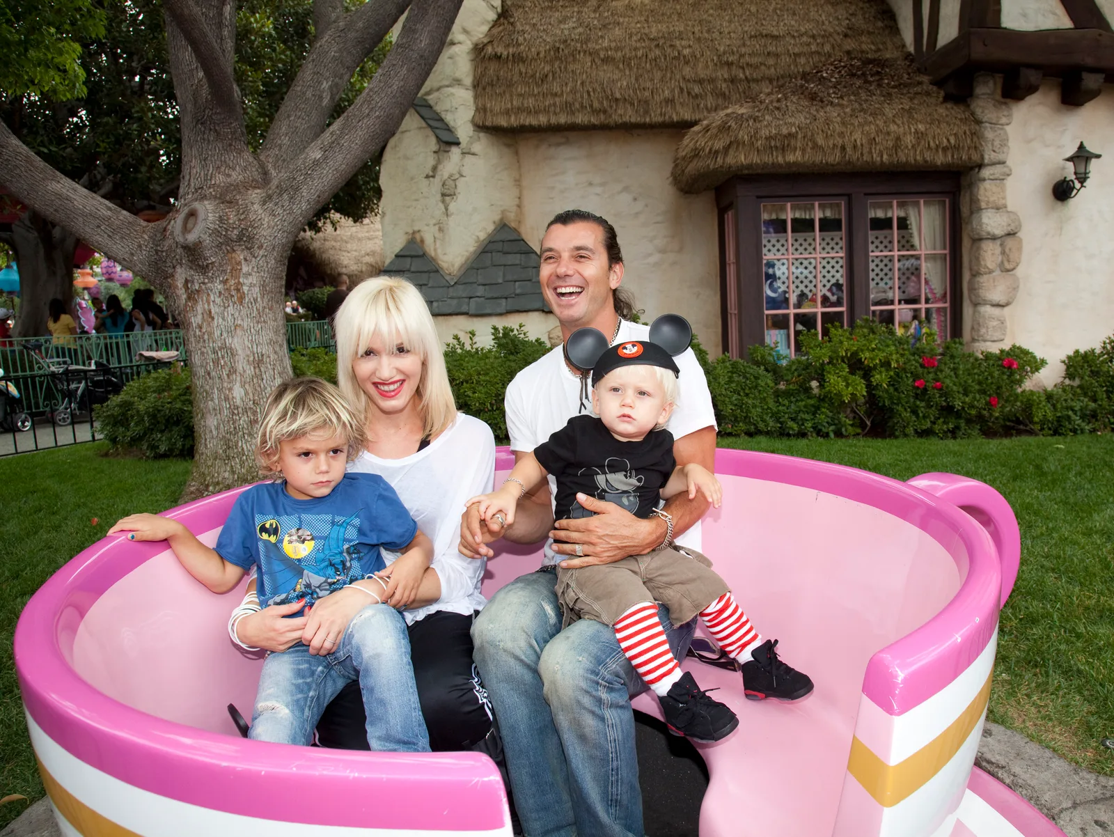 Gwen Stefani and Gavin Rossdale enjoyed a fun-filled family day with their children Kingston and Zuma at the Mad Tea Party attraction at Disneyland on July 7, 2010, in Anaheim, California.