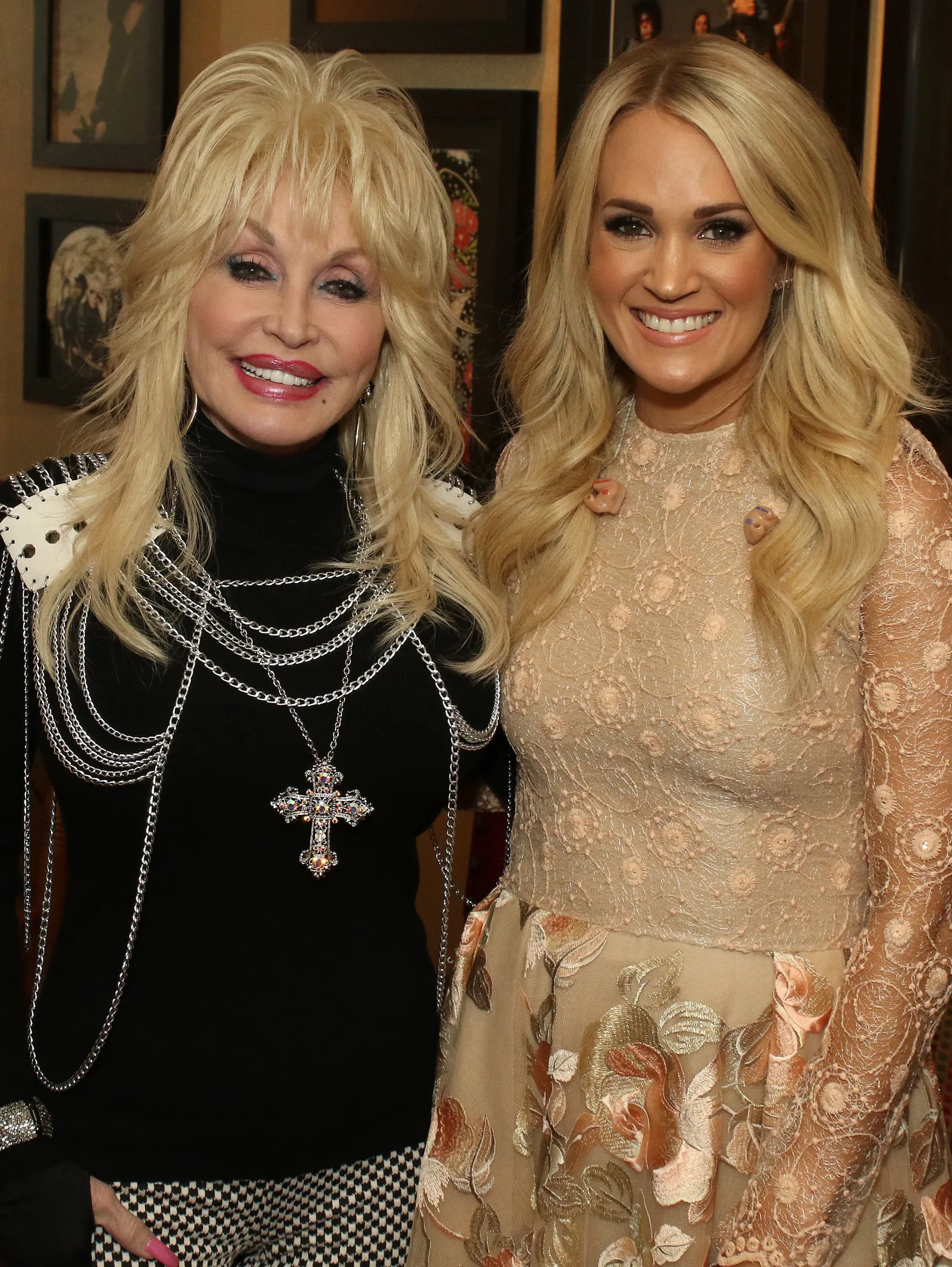 The two country stars cozy up for a sweet backstage snapshot, showcasing their close bond.
