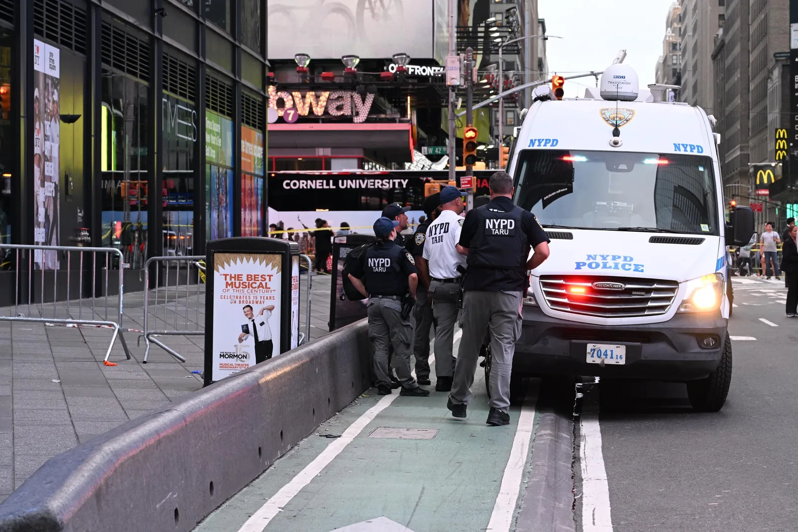 NYPD officers responded to the Times Square area after Erin Piacenti and a 68-year-old man were stabbed one block apart.