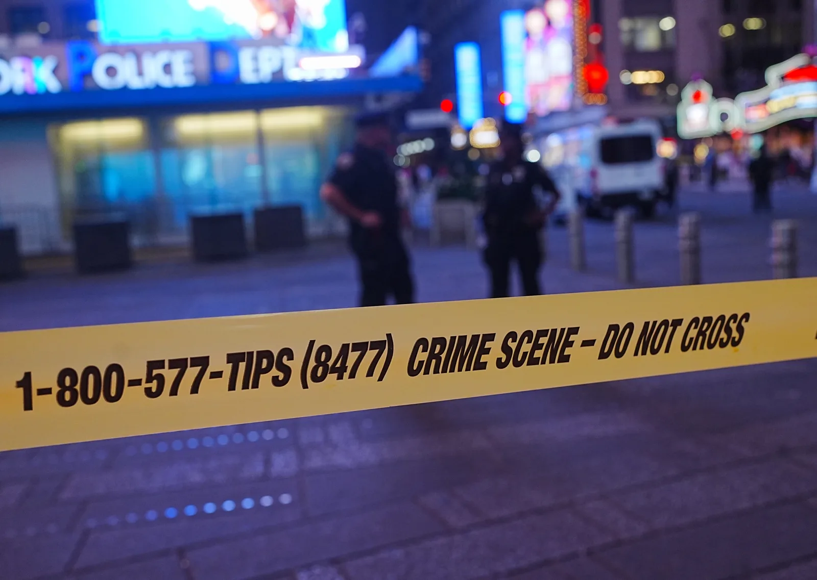 Police secured parts of the Times Square area as the response to the Aug. 31 stabbings unfolded along Seventh Avenue. The two attacks occurred about 20 seconds apart, according to police.